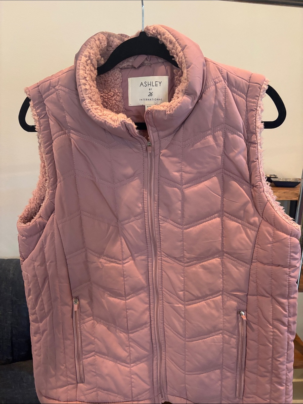 Ashley By 26 International Dusty Pink Quilted Sherpa Vest